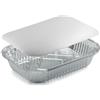Generico 50/100 Vaschette in Alluminio bordo L VARIE DIMENSIONI Rettangolari + COPERCHI Argentate contenitori per Alimenti USA e Getta, teglie in Alluminio per Takeaway (100pz 2 porzioni 20x14cm)