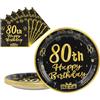 AHPYEUHK 80 Anni Compleanno Piatti Carta 25 PCS & Tovaglioli 25 PCS Oro Nero 9 Pollice Stoviglie Festa Piatti di Carta Compleanno Decorazione Regalo di Festa per Uomo Donna