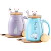 MengCat Regalo Donna Compleanno Tazza Gatto, Tazza da caffè in ceramica a forma di gatto, con coperchio a forma di gattino, cucchiaio in acciaio inox, idea Regali Natale Tazze Natalizie 380 ml (blu e viola)