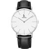 Alienwork IK Orologio Uomo Donna Argento Bracciale in Cuoio Nero Ultra-sottile