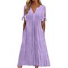 TSJDSKT Abiti estivi da donna casual floreale scava fuori pizzo scollo a V una linea prendisole Boho svizzero Dot manica corta ritorno a casa, Viola, XL