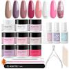 Aokitec 8+1 Colori Dip Powder Nail Kit - Facile da Usare, Smalto Unghie Colori Glitter Rosa Bianco, Kit Semipermanente Unghie, Smalto in Polvere ad Immersione per Unghie, Kit Ricostruzione Unghie