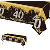 POPOYU 137 x 274 cm nero e oro per compleanno, tovaglia nera e oro, decorazione da tavolo per uomo e donna 40° compleanno, tovaglia rettangolare in plastica per decorazioni per feste per il 40° compleanno