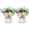 BLOSMON Fiori Finti Decorazioni con Vaso 2 Pcs Rosa Fiori Artificiali Piccoli Rose con Vasi per Centrotavola Piante Finte da Interno Bouquet Fiore Soprammobili per Casa, Cucina, Festa, Camino Addobbi