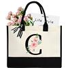 sundee Borsa da spiaggia in tela con iniziale personalizzata, borsa tote in tela con tasca interna con cerniera, borsa da regalo con monogramma per matrimoni, compleanni, vacanze, Lettera K nera, One