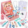 Atoylink Valigetta Dottore Bambini Kit Dentista Giochi di Legno con Camice Medico & Cognizione Corpo Kit Medico Dottoressa Giocattolo Gioco di Ruolo Regalo per Bambini Bambina 3 4 5 6+ Anni (Rosa)