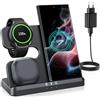 seacosmo Caricabatterie Wireless 3 in 1 per Samsung, Stazione Ricarica Wireless Rapida Charging Station, Caricatore S24/S23/S22/S21 Ultra/Z Flip/Fold 5/4, per Galaxy Watch 8/6/5 Pro & Galaxy Buds