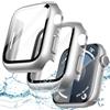 JETech Cover Impermeabile con Pellicola Protettiva per Apple Watch Series 9 8 7 45mm, Integrato Vetro Temperato Film PC Rigido Protettiva Completa Custodia, 2 Pacco (Argento)