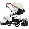 NADDLILY Passeggino Trio, Passeggino 3 in 1 con Spinta Reversibile a Due Vie, Trio Passeggino Neonati con Accessori, Carrozzina per Neonati con Design Portatile Pieghevole Un Clic (518 White)