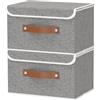 OUTBROS 2 Pezzo Scatole Portaoggetti con Coperchio, Contenitore di Tessuto con Maniglia, Cubi Pieghevole, 33x23x20 cm Organizer Armadio, Grigio