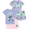 Disney Lilo And Stitch Girls 2 Pack Pigiama | Bambini Rosa Viola Just Chill Animato Alien T-Shirts Shorts Set Movie Sleepwear Merchandising