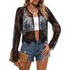 GORGLITTER Cardigan da donna trasparente aperto anteriore corto pizzo giacca a maniche lunghe con pizzo, Nero , S