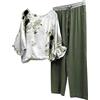 Surttan Completi Lino Donna Estiva Tuta Donna Completa Camicia Per Anziani E Mezza Età Old Lady Top Con Maniche a Sette Punti E Completo Di Pantaloni Tuta Donna Elegante Curvy Casual Leggeri Comodo