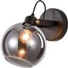 SEMANHUAOZ Lampada da Parete Moderna Nera di Metà del Secolo con Sfera di Vetro Grigio Fumo Applique da Parete Industriale Vintage Lampada da Parete for Comodino for Interni for Camera da Letto Soggio