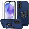 Btstring Cover per Samsung Galaxy A55 con Pellicola Protettiva, Grado Militare Custodia con Cavalletto in Metallo Rotante a 360°, Hard PC Back Cover e TPU Bumper Antiurto Case- Blu