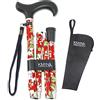 KMINA Bastone Pieghevole per Anziani, Regolabile in Altezza, Passeggio Elegante con Motivo a Fiori, per Donna e Uomo, Rosso - KMINA PRO
