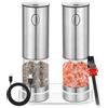 BillyBath Set macina pepe e sale elettrico, 95ml macina sale pepe USB ricaricabile, macina spezie con macinino in ceramica regolabile, Acciaio inox, base e spazzola di stoccaggio e finestra di visualizzazione