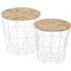 Shally Dogan Set 2 Tavolini da Salotto, Forma Rotonda con Struttura in Metallo Piano in Legno, Tavoli da Caffè Salvaspazio Design Industrial, Arredamento Soggiorno, Casa, Ufficio (Bianco)