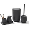 AJEUNGAIN Set Bagno Accessori Completo Grigio, Set Accessori Bagno Moderno include Cestino Bagno, Portaspazzolino, Set Scopino WC e Dispenser Sapone, Vassoio da Vanity (Grigio)