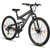 Licorne Bike Strong 2D Premium Mountain Bike Bicicletta per ragazzi, ragazze, donne e uomini - Freno a disco anteriore e posteriore - 21 marce - Sospensione completa (nero/lime, 29.00)
