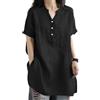 HSAJS Donna Camicetta a Manica Corta in Lino e Cotone Donna Camicia Scollo a V con Bottoni Casual Blouse Tinta Unita Estive Blusa Top Camicie di Comoda e Traspirante Classico Maglietta