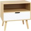 HOMCOM Comodino Moderno con Cassetto Estraibile e Ripiano Aperto, in Legno, 50x39.5x49.5 cm, Bianco e color Legno|Aosom