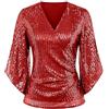 Generic Top con paillettes scintillanti da donna UK taglie forti sexy casual a 3/4 manica corta avvolto con scollo a V scintillante glitter sera festa notte discoteca camicette Capodanno Natale camicia