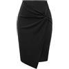 Generic Gonne estive Abbigliamento Donna Avvolgente Davanti Elasticizzato Aderente Gonna a Tubino Ginocchio OL Lavoro Ufficio Lady-Nero-S