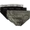 Calvin Klein Confezione 3 Slip Uomo tripack Mutande CK Articolo U2661G 3P Hip Brief, YKS Black/Grey -Heather/Subdued logato, XL