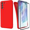 HHUIWIND Cover Compatibile con Samsung Galaxy S21 FE 5G (6,4) e Vetro Temperato,Custodia Samsung Galaxy S21 FE 5G Morbido Silicone Liquida TPU Protettivo Ultra Slim Case - Rosso