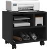 HOMCOM Mobile Porta Stampante a 2 Livelli con 3 Scomparti e Ruote per Ufficio e Studio, 40x30x36cm, Nero|Aosom