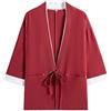 PRIJOUHE Cardigan Kimono da uomo di moda giapponese Plus Size Giacca Yukata Casual Cotone Lino Sette Manica Leggero - rosso - Medium