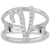 Artlinea, Anello in Argento 925 Sterling, Gioiello Personalizzato con la Lettera V Corsiva, con Pavé Zirconi, Retro Aperto con Misura Regolabile 19-24, Made in Italy