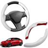TTCR-II Compatibile con coprivolante Tesla Model 3 2017 - 2023 e 2020 - 2023 Model Y in fibra di carbonio, modello 3/Y ABS antiscivolo, set di 2 coprivolante (bianco)