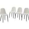 BAÏTA - Set di 4 sedie Lena in tessuto Bouclette color ecru con gambe in metallo nero