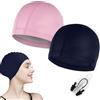 BNOYONERAS 2 Pezzi Cuffia Piscina Tessuto, Cuffie da Nuoto, Cuffie da Piscina Nuoto, Adulto Cappello da Nuoto, con Clip per Naso Tappi per le Orecchie per Uomo Donna Super Elastica e Leggera(Marina Rosa)