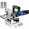 igooo Giunto a doppio mandrino DJ710, 710 W, 230 V, 50 Hz, spina UK/DE, falegname con piastra in legno, punte da 2 x 8 mm e 2 x 6 mm, 80 tasselli