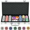 SPORTNOW Set di Fiches Poker, Set Poker Professionale con 300 Fiches da Gioco 11.5g, 2 Mazzi di Carte e 5 Dadi, Set Poker in Alluminio e Poliestere, Argento