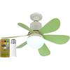 RuiDay Ventilatori da Soffitto con Luce e Telecomando, E27 lampadario con pale LED Dimmerabile, lampadario ventola con Telecomando e Timer, 3 Velocità, 3 Colori, Silenzioso (Verde)