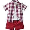YAOTT Completo Bambino 1-5 Anni Estivo 3 Pezzi Abbigliamento Set Elegante Camicia a Manica Corta Scozzese + Maglietta Bianca + Pantaloncini da Spiaggia Bambini e Ragazzi Set di Vestiti Estivi 2-3 Anni