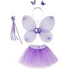 KarneLux Costume da fata per bambini, 4 pezzi, per ragazze - farfalla, travestimento da principessa con tutù, ali, bacchetta magica e cerchietto per carnevale - età 3 - 8 anni