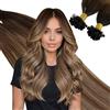 Ugeat Extension Capelli Veri Cheratina Piatta Castano Intensissimo Misto Castano Medio con Balayage Biondo Dorato Flat Tip Extension Capelli Veri Cheratina #2/6/12 35cm 50 Ciocche 50G