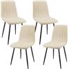 JIJIAN Set di 4 sedie da pranzo imbottite con tessuto di lino e gambe in metallo nero, design a righe, per sala da pranzo, soggiorno, camera da letto, cucina, reception, Beige