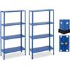 Relaxdays Scaffali in Acciaio, Set da 2, 147,5x75,5x30,5 cm, 4 Ripiani Regolabili, Carico 160 kg, Garage e Cantina, Blu