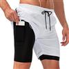 COTOP Pantaloncini Sportivi Uomo,Pantaloncini da Corsa Uomo 2 in 1,Pantaloncini Running Uomo Estivi Asciugatura Rapida Traspirante con Cerniera e Tasca per Jogging Fitness Allenamento-bianco2XL