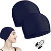 BNOYONERAS 2 Pezzi Cuffia Piscina Tessuto, Cuffie da Nuoto, Cuffie da Piscina Nuoto, Adulto Cappello da Nuoto, con Clip per Naso Tappi per le Orecchie per Uomo Donna Super Elastica e Leggera(Blu Navy)