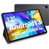 VASOUN Tablet PC Android 13 da 12 pollici, 2 K FHD + 16 GB di RAM (8 GB + 8 GB di estensione), 256 GB ROM, 4G LTE 5G Dual WiFi, Octa-core, 5 MP + 13 MP, batteria da 8000 mAh, intrattenimento ed
