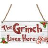 Pixie's Gifts The Grinch Lives Here: Targa in legno fatta a mano - 19 cm x 9 cm, decorazione Grinch per Natale, decorazione natalizia e regalo (Lives Here Grey)