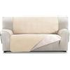 ECOMMERC3 | Copridivano extra morbido a 3 posti XL - Copridivano regolabile con imbottitura, colore: Beige/lino - Copridivano reversibile
