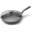 Avilia Padella con Coperchio Antiaderente per Induzione - Effetto Pietra, Cottura Senza Olio, Manico Ergonomico Soft-Touch, Ottima per Carne, Pesce e Verdure, 28cm, Made in Italy